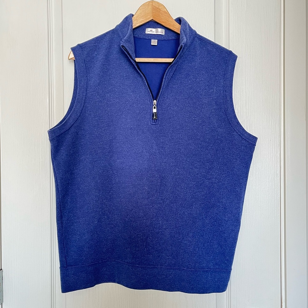 Peter Millar Crown Blue Quarter Zip Vest Sz M Mens Golf Layering Preppy Luxury